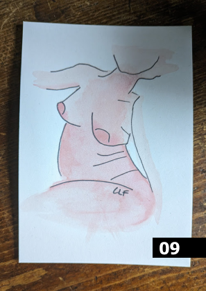 Nude, limited edition print hand finished in watercolour